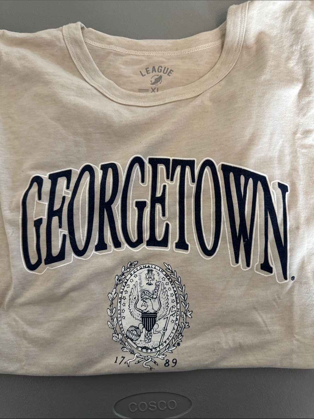 League Cream Short Sleeve T‑Shirt with Navy Georgetown Print